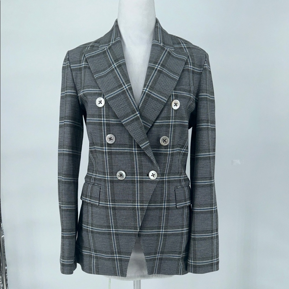 Circolo 1901 Double Breasted Plaid Blazer Blue Gray Made in Italy - Picture 3 of 14